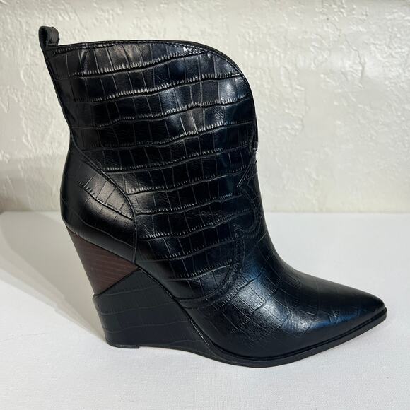 Jessica Simpson Hilrie Black Crocodile Leather Western Wedge Heel Boot 8 - Picture 2 of 9